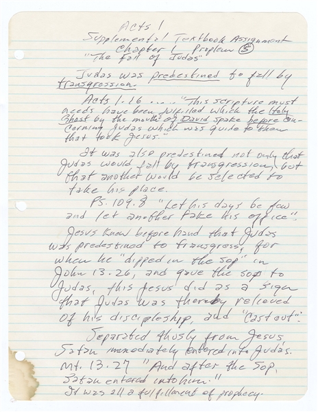 Johnny Cash Handwritten "Judas" Religious School Assignment