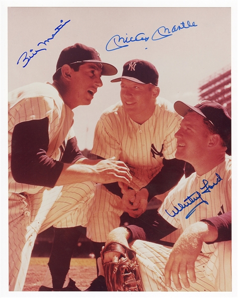 Mickey Mantle, Whitey Ford and Billy Martin Signed Photograph JSA