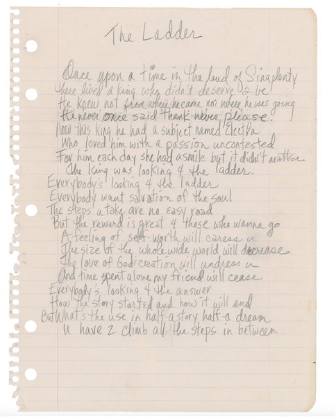 Prince Handwritten Lyrics for “The Ladder” REAL