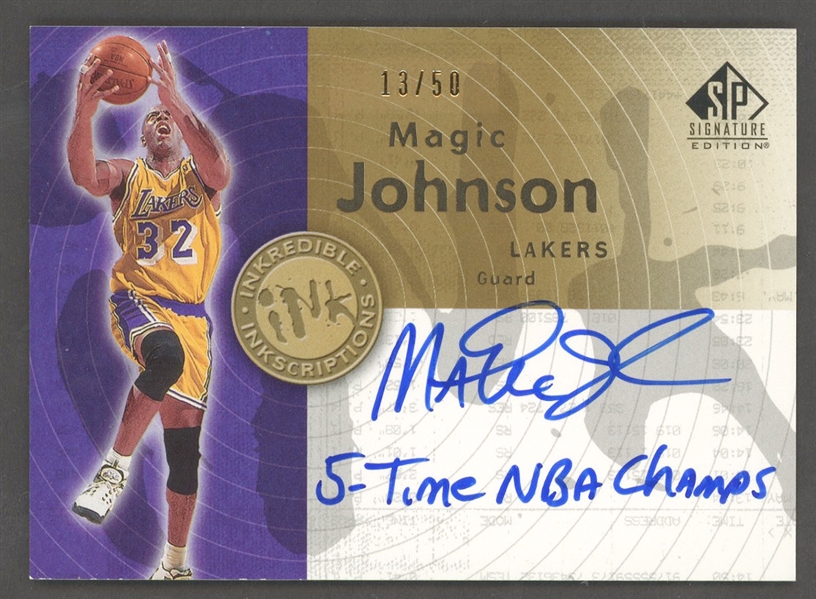 2005-2006 Magic Johnson Inkredible Inkscriptions “5-Time NBA Champs” SP Authentic Autographs (13/50)