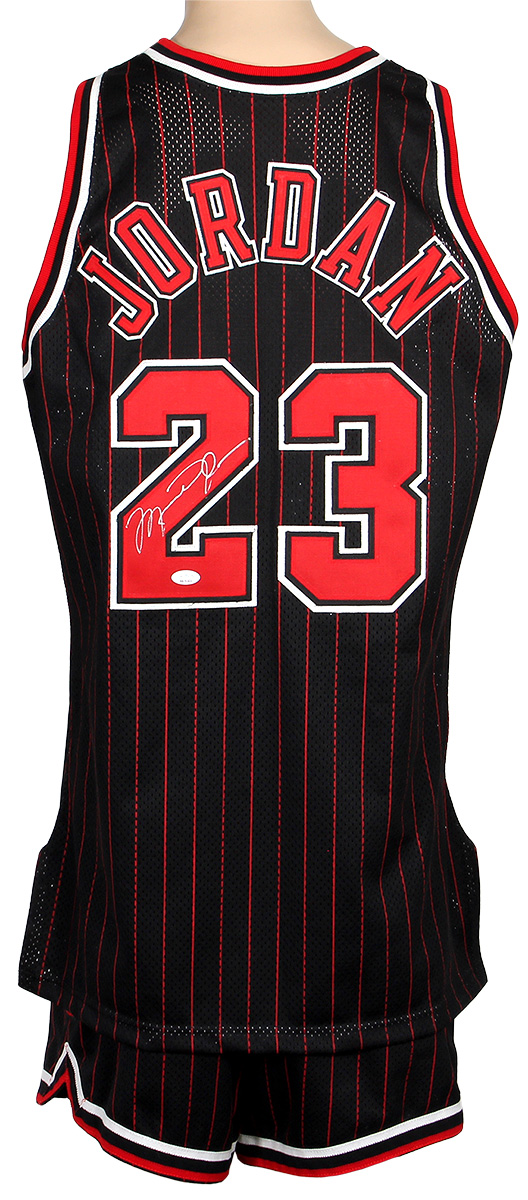 Lot Detail Michael Jordan Signed Pro Cut Chicago Bulls Away Outfit from Historic 1995 96 Season Naismith Basketball Hall of Fame LOA MEARS and JSA