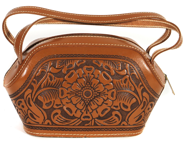 Janis Joplin Owned & Used Brown Leather Tooled Handbag