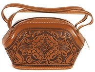 Janis Joplin Owned & Used Brown Leather Tooled Handbag