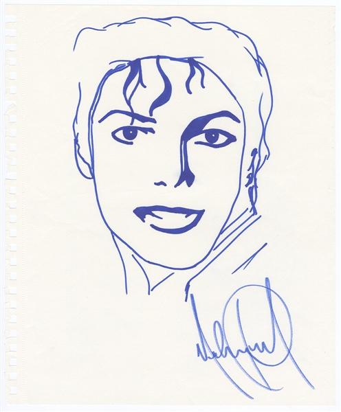 Michael Jackson Beautifully Hand-Drawn and Signed Self-Portrait REAL