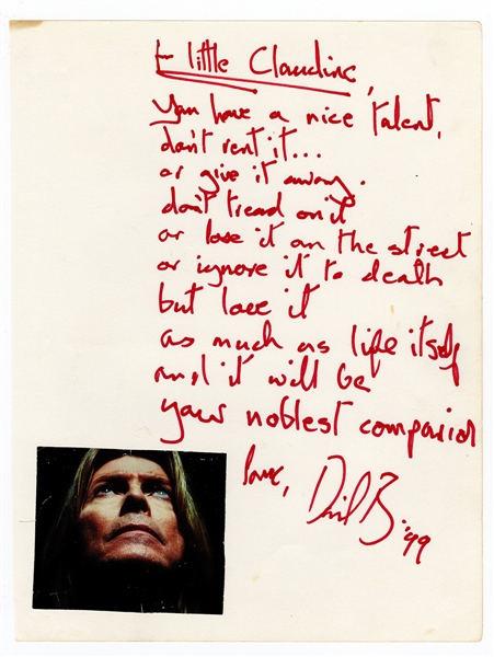 David Bowie Handwritten and Signed Poem (JSA LOA) With Large Amount of His Hair