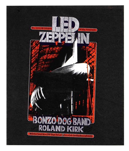 Led Zeppelin Original 1969 Bill Graham Winterland Concert Poster Test Pellon