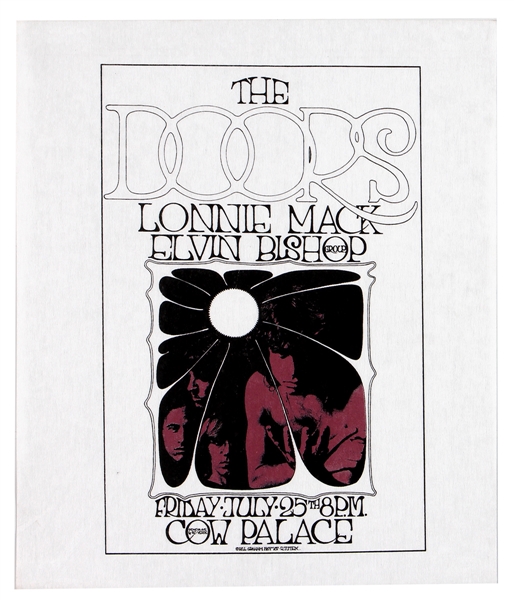 The Doors Original 1969 Bill Graham Cow Palace Concert Poster Test Pellon