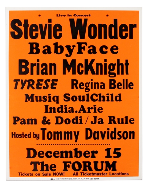 Stevie Wonder/BabyFace/JaRule Original Forum Cardboard Concert Poster