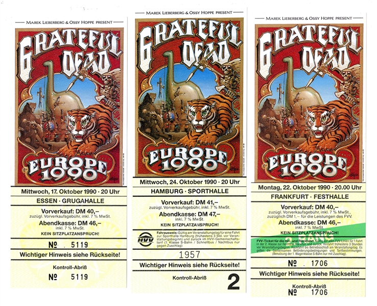 Grateful Dead Original 1990 German Concert Tickets (3)