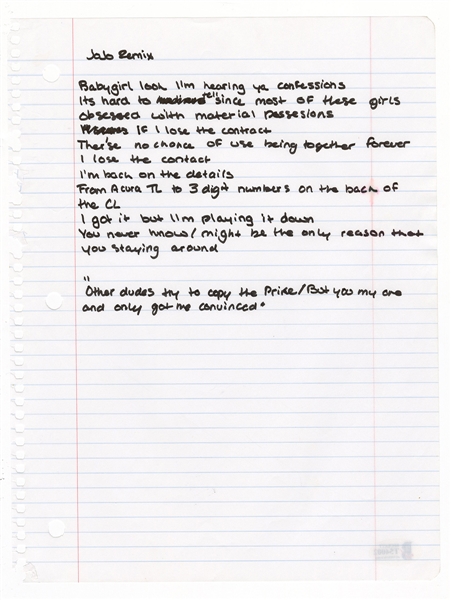 Drake Handwritten Lyrics to Unreleased High School-Era Song "JoJo Remix" Beckett