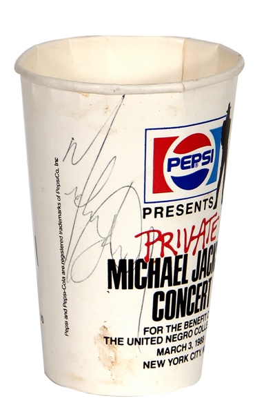 Michael Jackson Owned, Used, and Signed 1988 Benefit Concert Pepsi Cup JSA, Cascio
