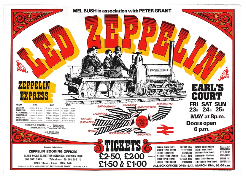 Led Zeppelin Original 1975 Earls Court London Concert Poster