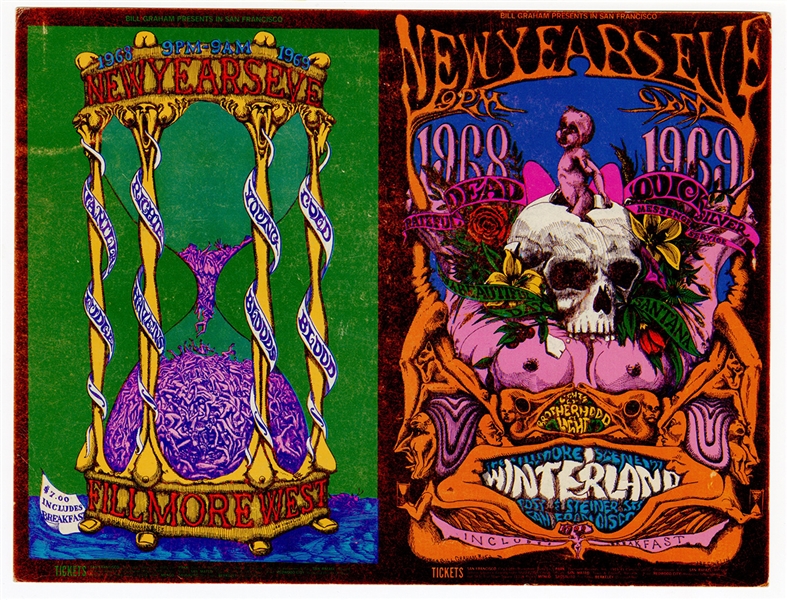 Grateful Dead Original 1968-69 New Years Eve Uncut Double Concert Card