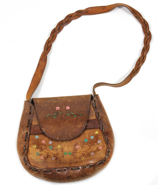 Janis Joplin Owned and Worn Leather Hand Painted Purse