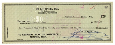 Johnny Cash "John R. Cash" Signed and Sam Phillips Signed 1957 Cancelled Check