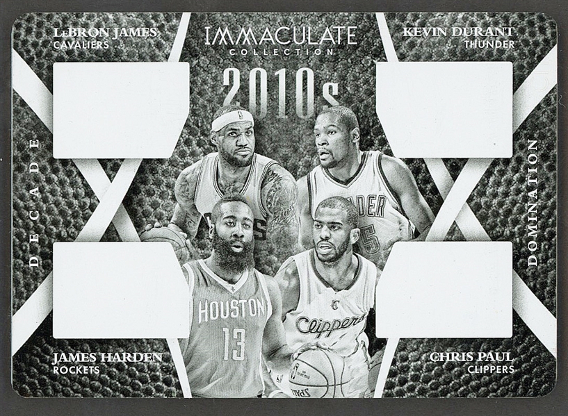 2015 Immaculate Collection #20 Decade of Dominance Quads LeBron James, Kevin Durant, James Harden, and Chris Paul Black Printing Plate (#1/1)