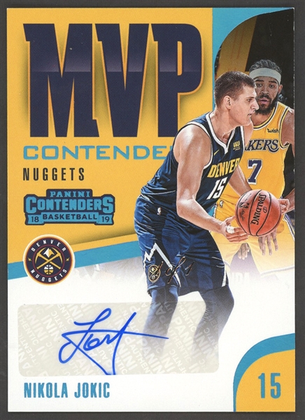 2018-19 Contenders Basketball #MVP-NJK Nikola Jokic MVP Blue Contenders Autograph (#1/1)