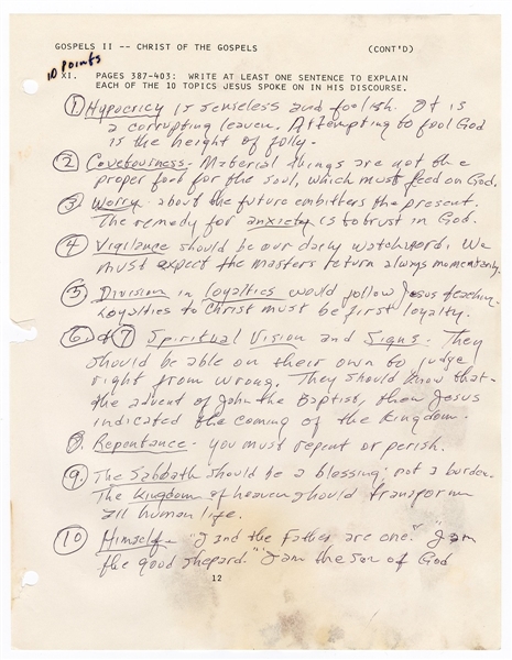 Johnny Cash Handwritten Notes on Gospels II - Christ of the Gospels