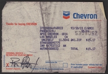 River Phoenix Signed Chevron Gas Receipt