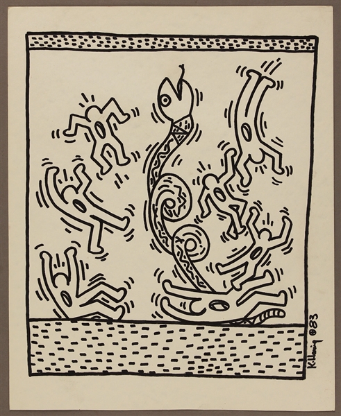 Keith Haring Original Signed and Dated Artwork, 1983