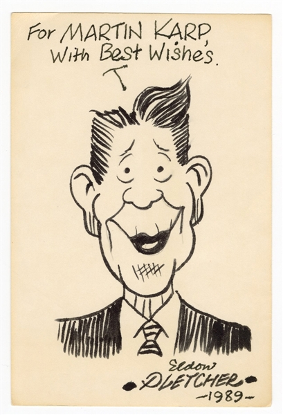 Eldon Pletcher Signed & Inscribed Original Ronald Reagan Cartoon Drawing