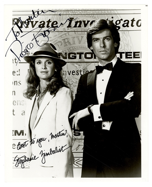 Pierce Brosnan and Stephanie Zimbalist Signed & Inscribed "Remington Steele" Photograph