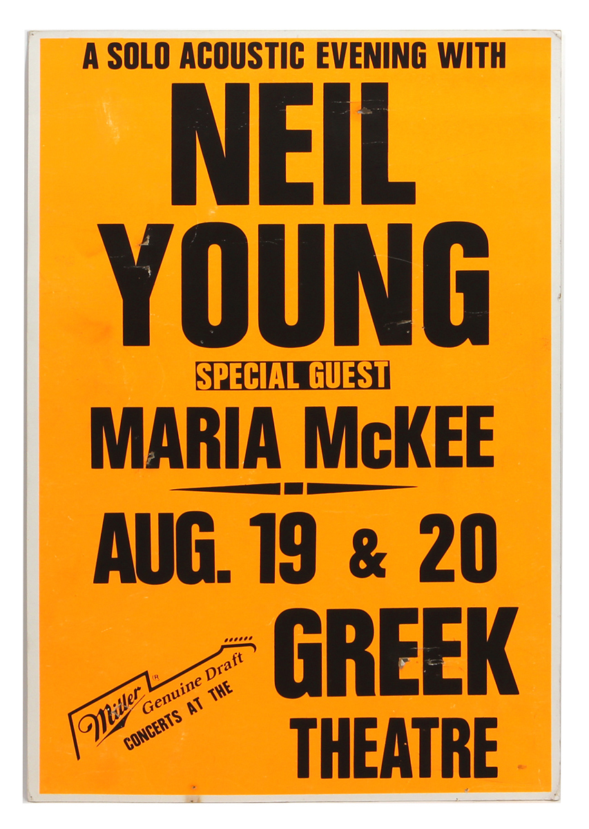 Lot Detail Neil Young Original Greek Theatre Cardboard Concert Poster