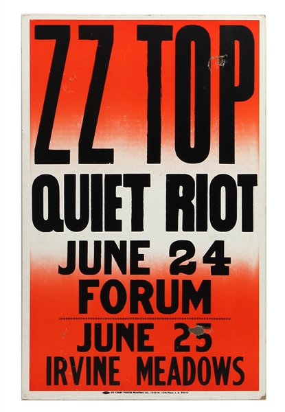 ZZ Top and Quiet Riot Original Forum/Irvine Meadows 1983 Multi Concert Cardboard Poster