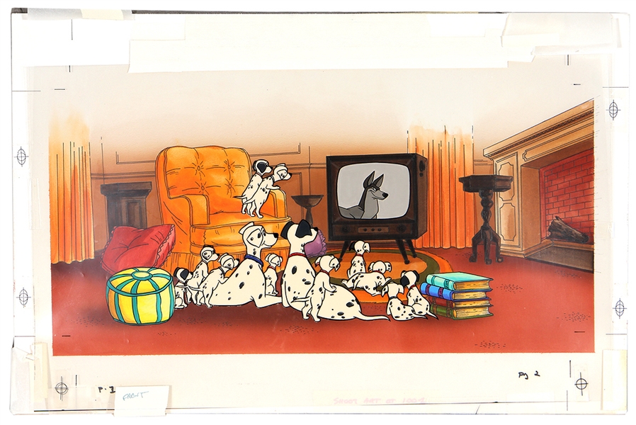 101 Dalmatians Original Animation Cel Artwork with Hand Painted Background