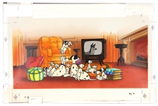 101 Dalmatians Original Animation Cel Artwork with Hand Painted Background