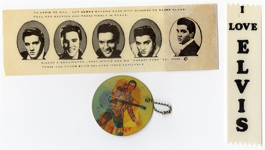 Elvis Presley Original 1950s Stickers, Pin, and Ribbon