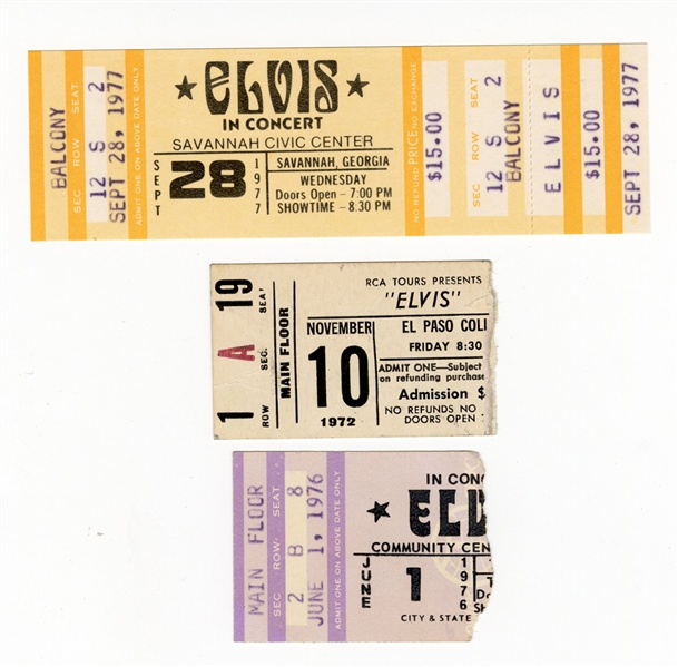 Elvis Presley Collection of Three Tickets and Stubs