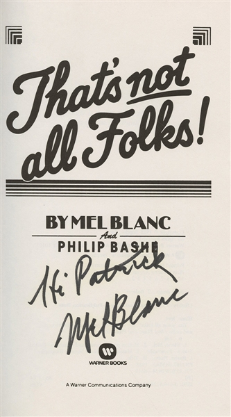 Mel Blanc Signed “That’s not all Folks!” 1st Edition Book