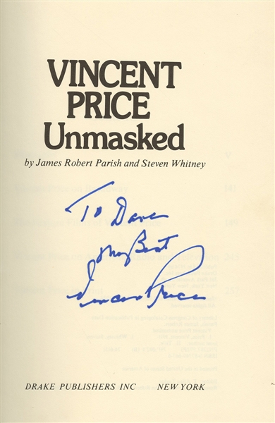 Vincent Price Signed “Vincent Price Unmasked” Book