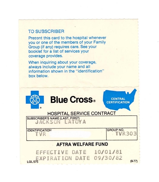 LaToya Jacksons Blue Cross Insurance Card