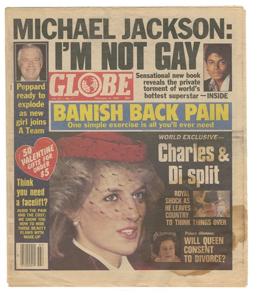 Michael Jackson Owned Original 1984 Globe Newspaper - Charles and Di Split