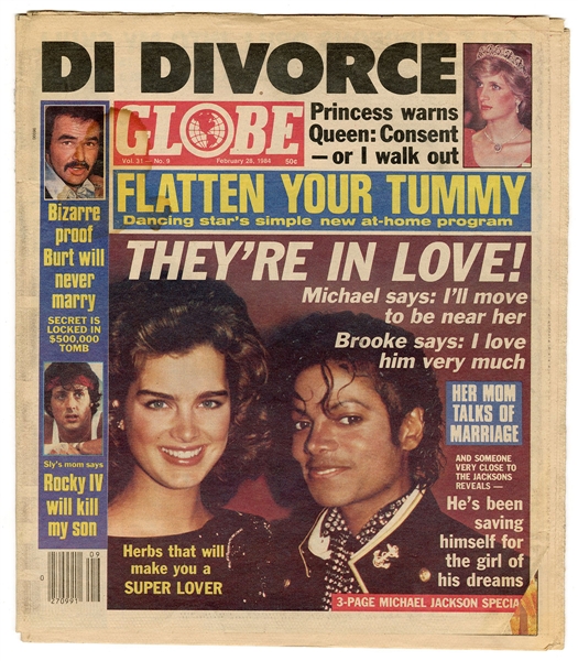 Michael Jackson Owned Original 1984 Globe Newspaper - Brooke Shields