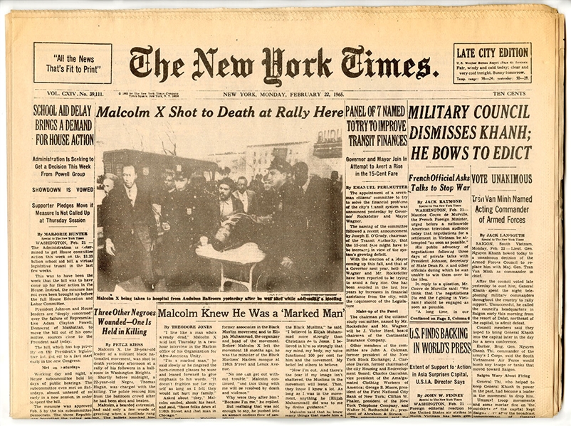 Michael Jackson Owned Malcolm X Assassination Original 1965 NY Times Newspaper