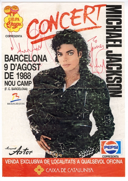 Michael Jackson Twice-Signed, and Inscribed 1988 Bad Tour Barcelona Concert Poster JSA