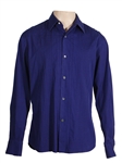 Michael Jackson Owned & Worn Long-Sleeved Button-Down Blue Shirt