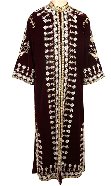Elvis Presley Owned & Worn Wine-Brown Velvet Beaded Caftan Robe