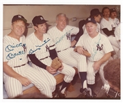 New York Yankees Old Timers Mickey Mantle Joe DiMaggio Billy Martin Signed Photograph JSA