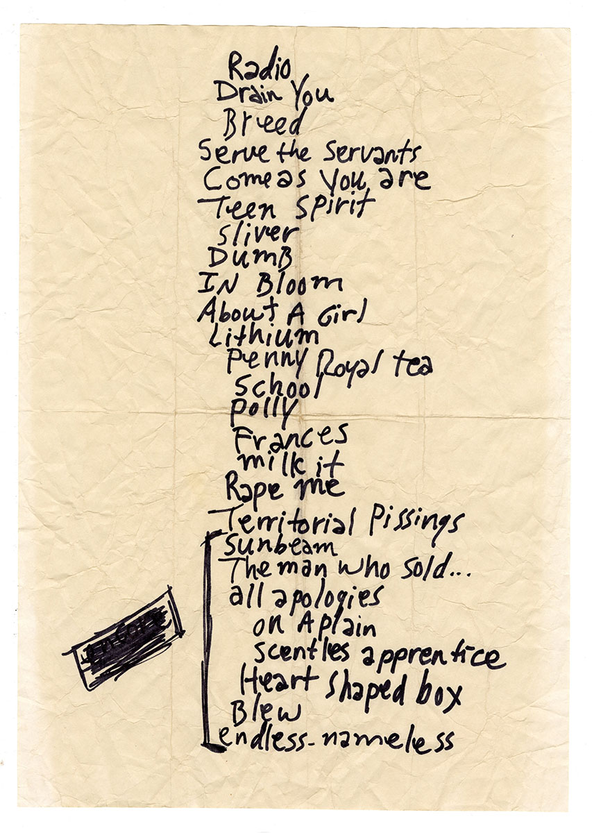 nirvana in utero tour setlist