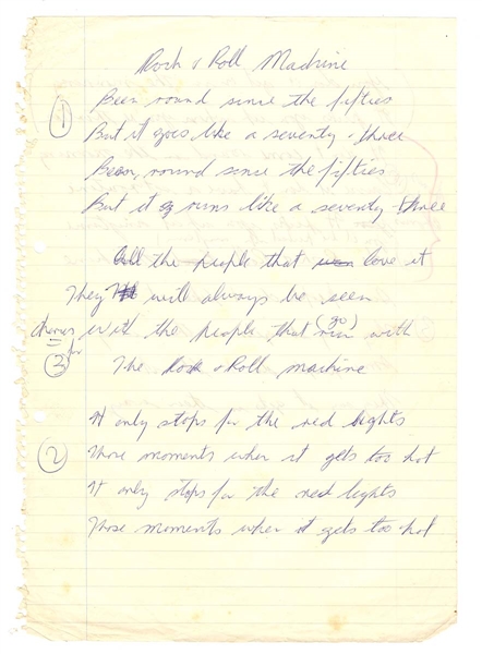 Jack Bruce Original Working Handwritten Lyrics for Rock and Roll Machine