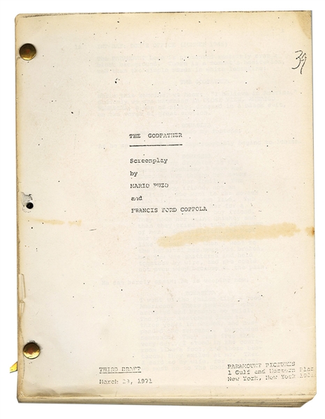 "The Godfather" Original 1971 Third Draft Screenplay by Mario Puzo and Francis Ford Coppola