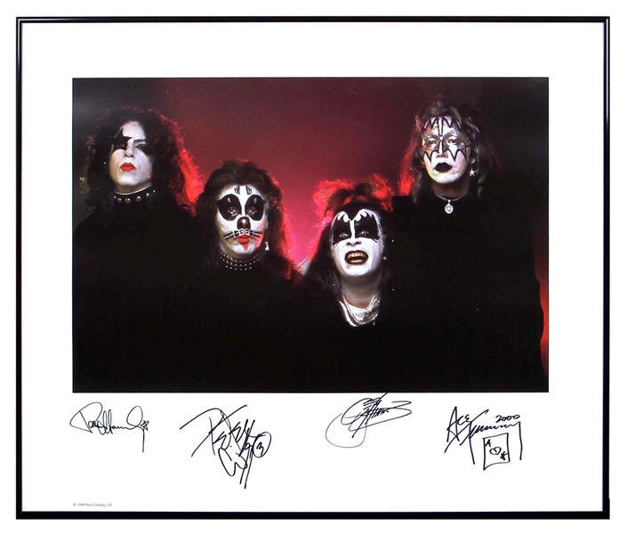 KISS 1974 Debut Album Cover Outtake Photo Lithograph Poster from 1998 Signed in 2000 Gene Simmons Paul Stanley Peter Criss Ace Frehley