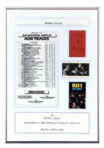 KISS Reason To Live Rush John Cougar Mellencamp Radio Airplay Polygram Records Commemorative Award Plaque 1987