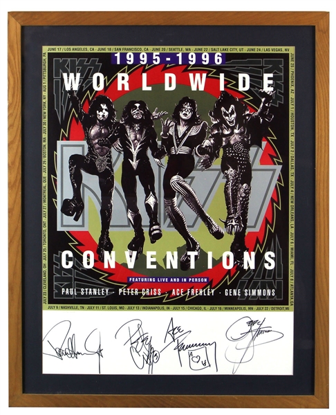 KISS Gene Simmons Ace Frehley Paul Stanley Peter Criss Signed Lithograph Worldwide Convention Tour Poster Sold during 1996 Reunion Tour