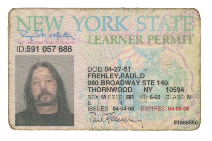 KISS Ace Frehley New York State Drivers Learner Permit License 2005