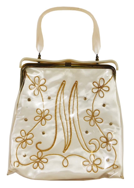 Marilyn Monroe "Seven Year Itch" Owned and Personally Used Gold Embroidered Monogram "M" Satin Purse